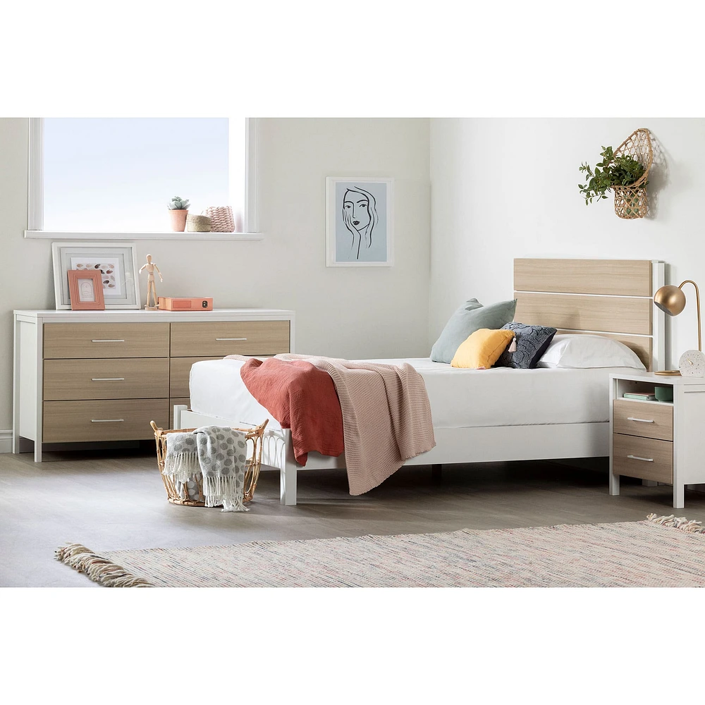 Commode double 6 Tiroirs - Munich Blanc et Orme Naturel