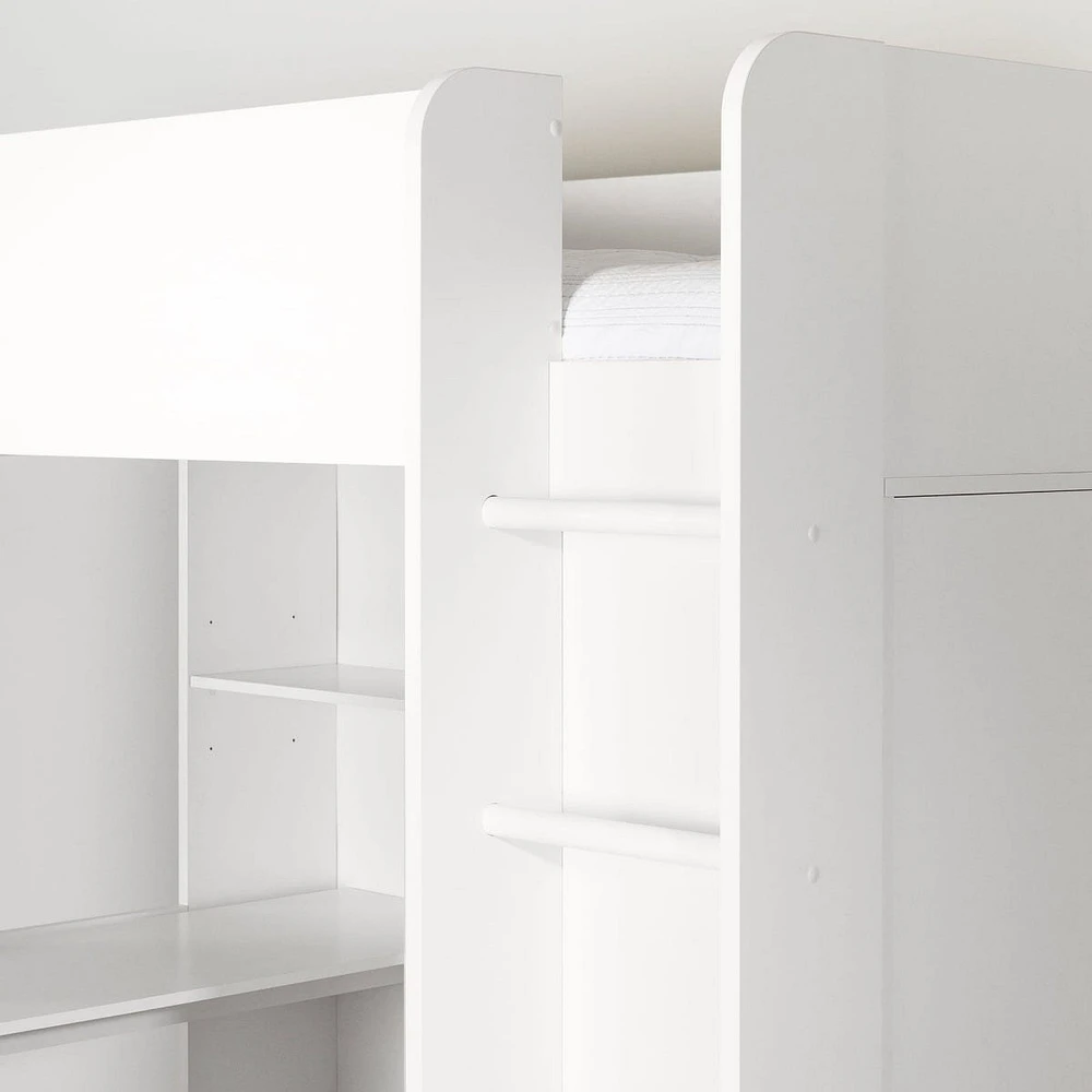 Lit Simple Mezzanine avec bureau - Logik Blanc solide