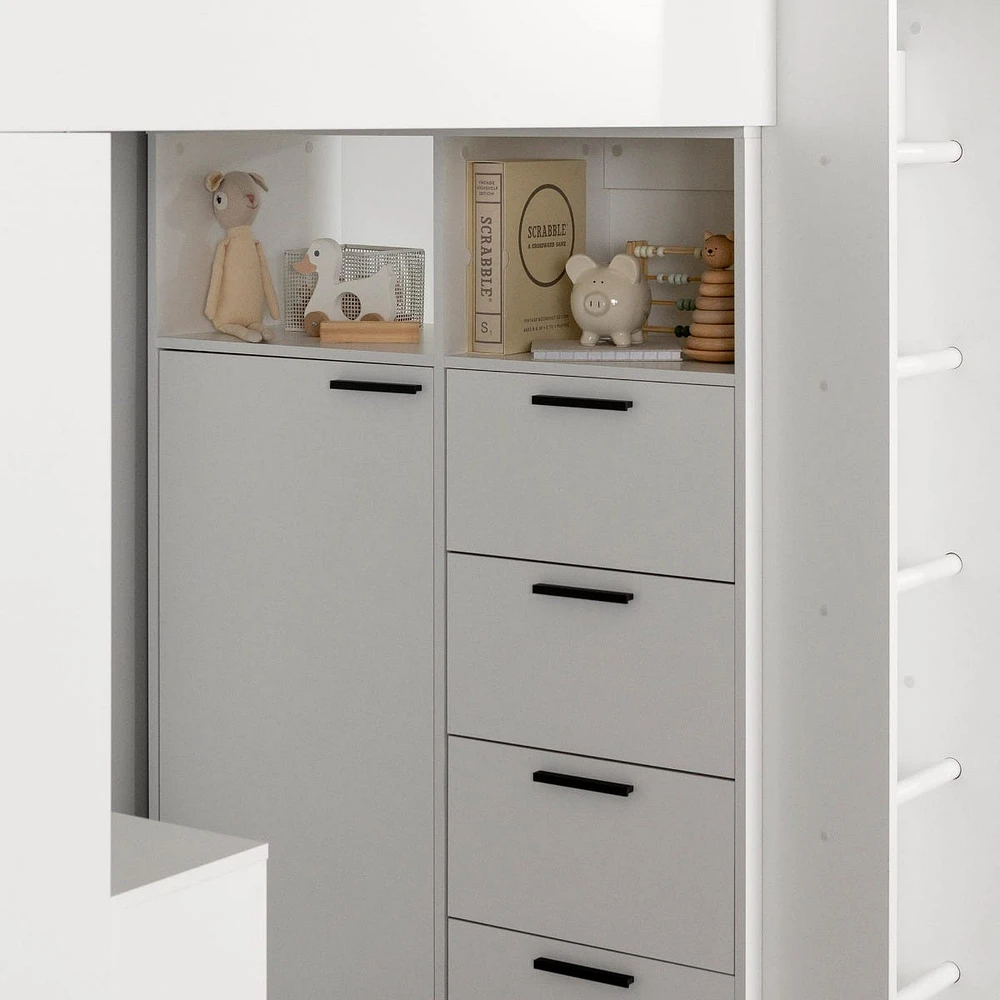 Lit Simple Mezzanine avec bureau - Logik Blanc solide
