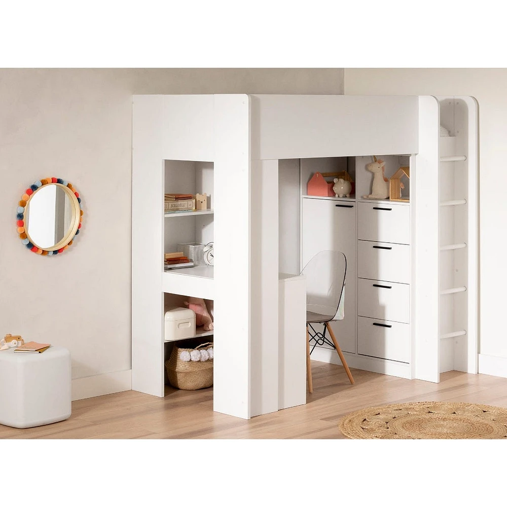 Lit Simple Mezzanine avec bureau - Logik Blanc solide