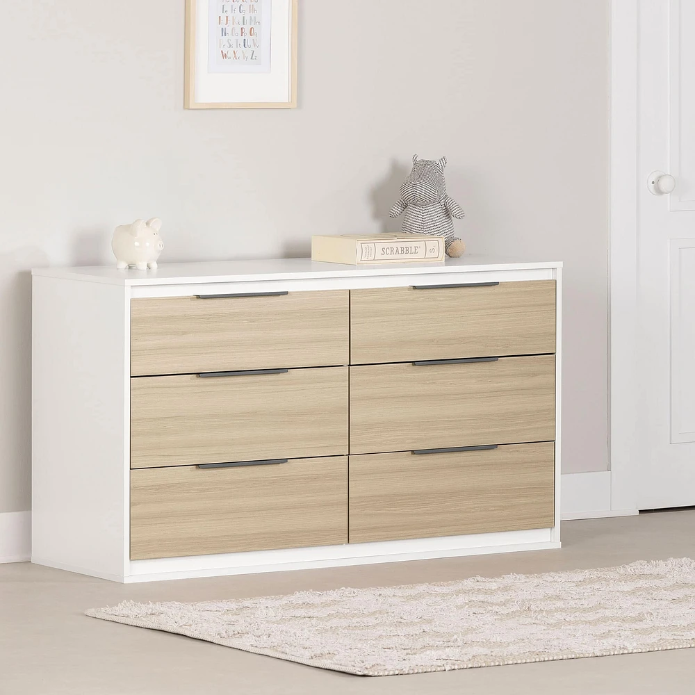 Commode double 6 tiroirs - Hourra Orme naturel et Blanc