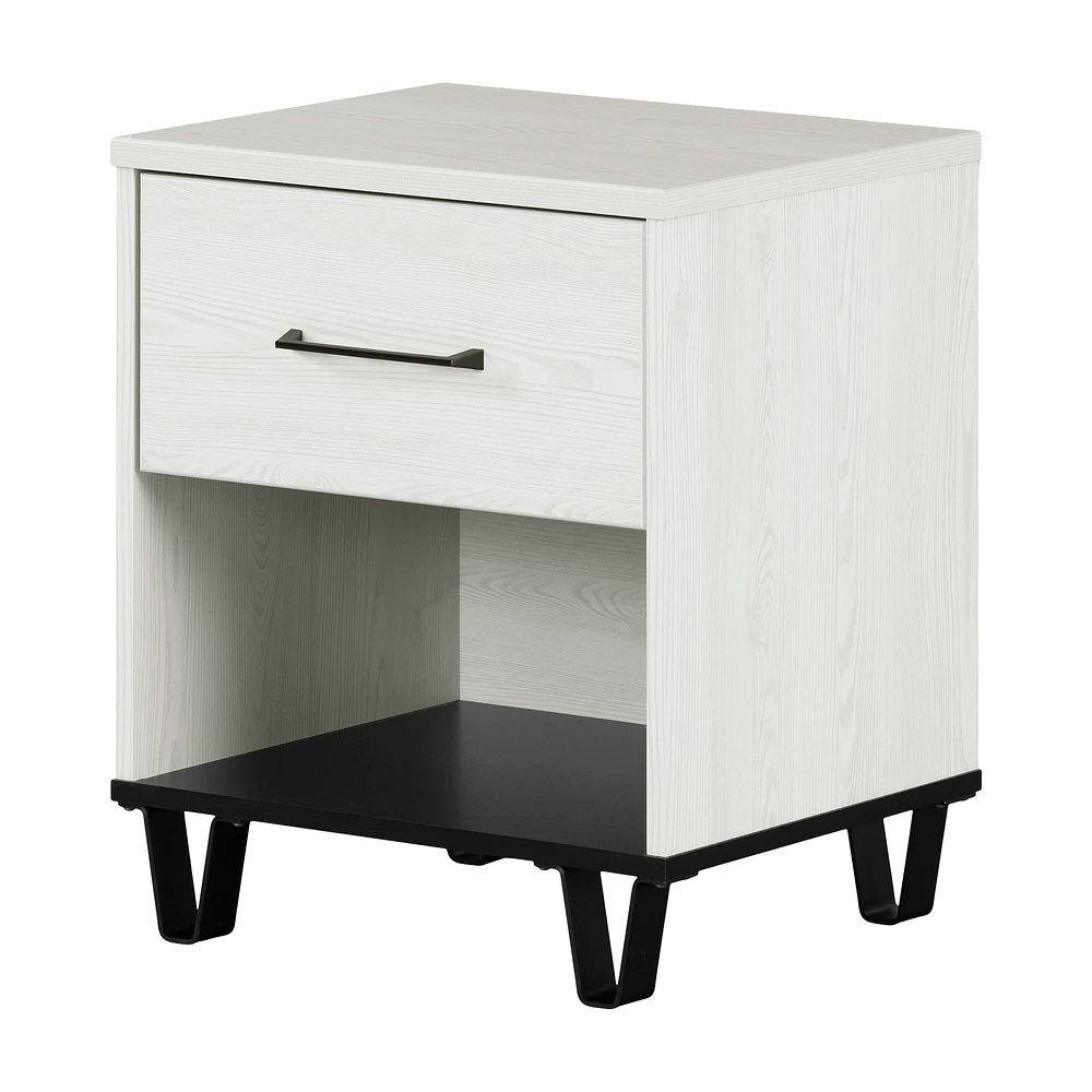 Table de chevet 1 tiroir - Arlen Pin blanc et Noir mat