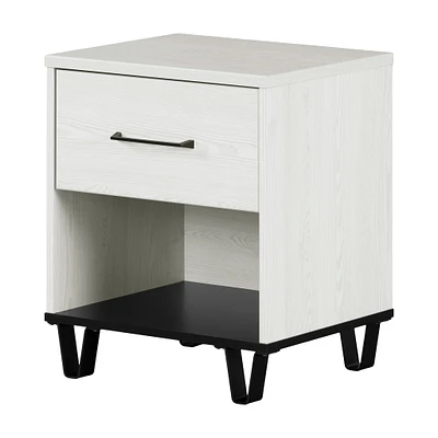 Table de chevet 1 tiroir - Arlen Pin blanc et Noir mat