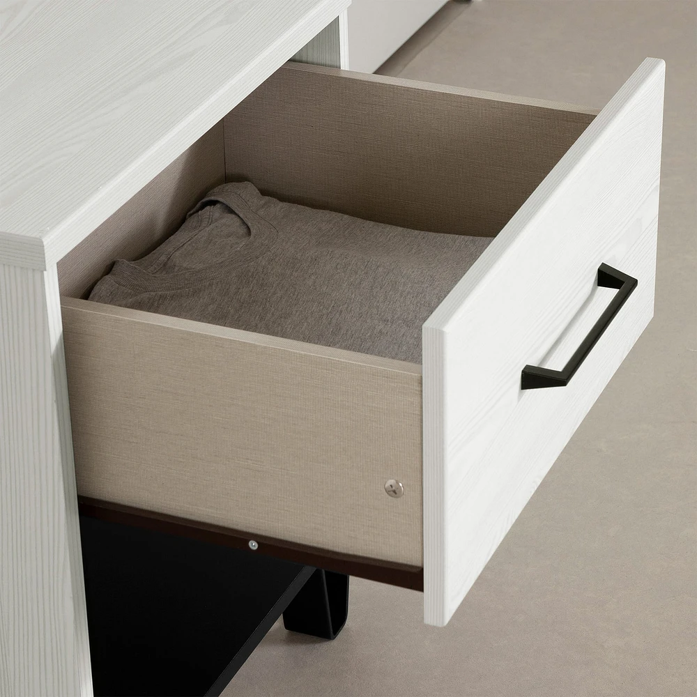 Table de chevet 1 tiroir - Arlen Pin blanc et Noir mat
