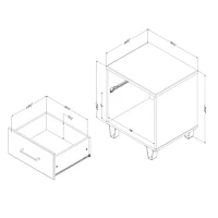 Table de chevet 1 tiroir - Arlen Pin blanc et Noir mat