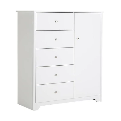 Commode Vito avec Porte et 5 Tiroirs - Blanc Solide