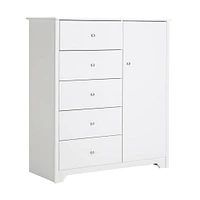 Commode Vito avec Porte et 5 Tiroirs - Blanc Solide