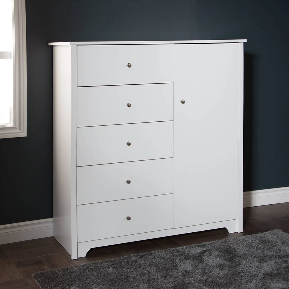 Commode Vito avec Porte et 5 Tiroirs - Blanc Solide