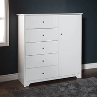 Commode Vito avec Porte et 5 Tiroirs - Blanc Solide