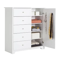 Commode Vito avec Porte et 5 Tiroirs - Blanc Solide