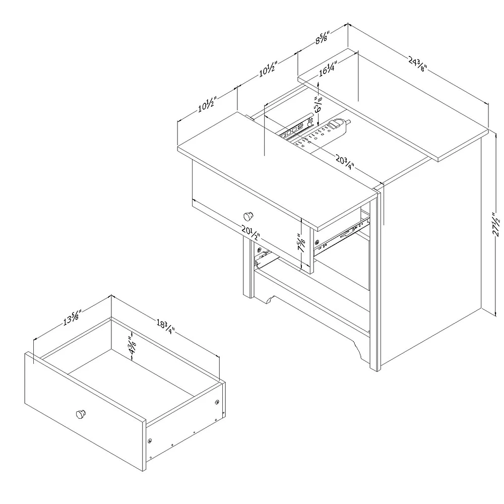 Table de Nuit avec Station de chargement - Vito Blanc Solide