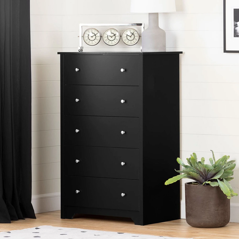 Commode 5 Tiroirs Vito - Noir Solide