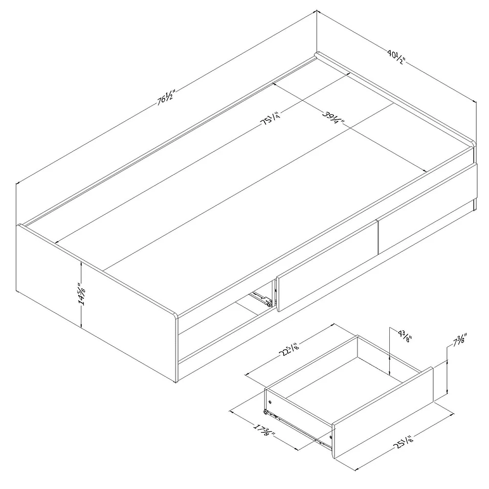 Twin Bed with 3 Drawers - Fusion Pure White