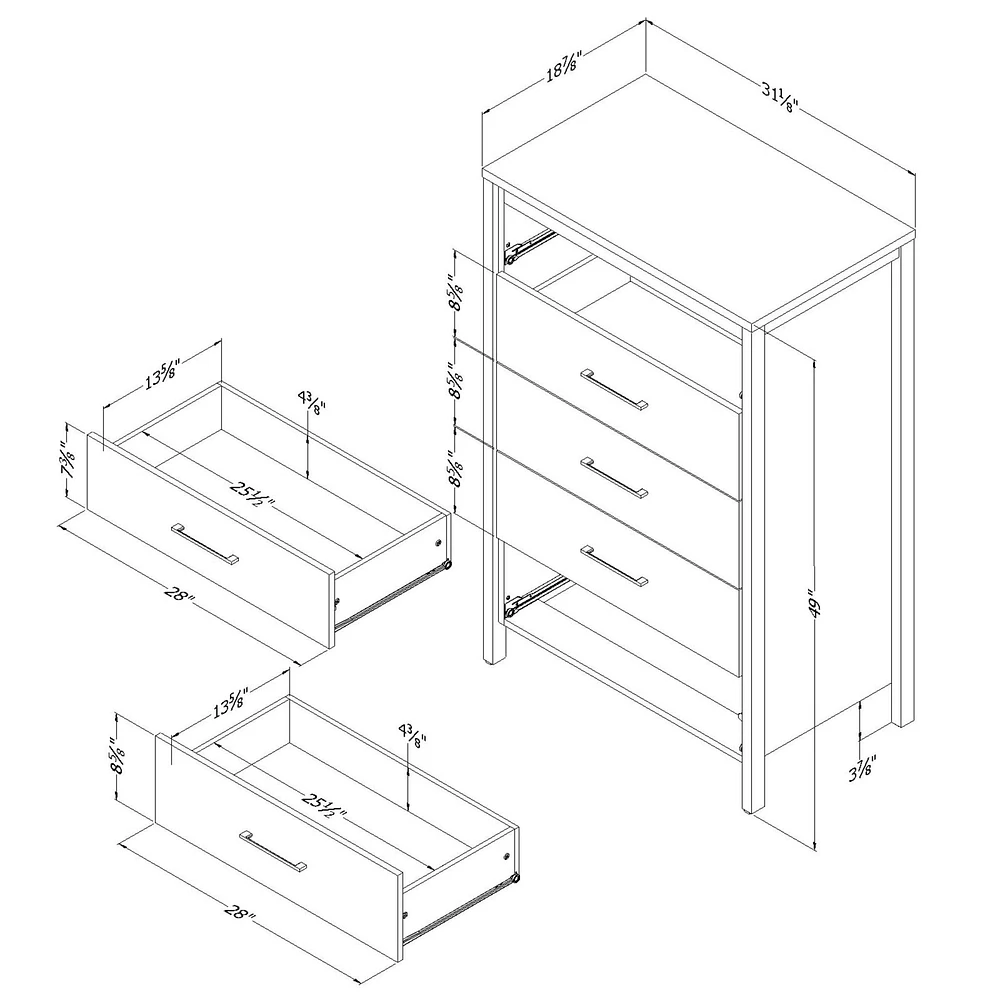 Commode 5 Tiroirs Gravity - Érable Cendré