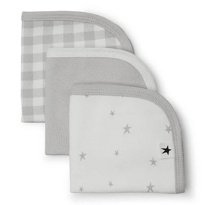 Organic Cotton 3-Pack Washcloth - Grey Stars