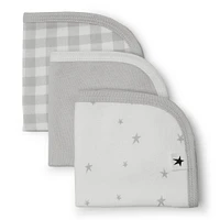 Organic Cotton 3-Pack Washcloth - Grey Stars