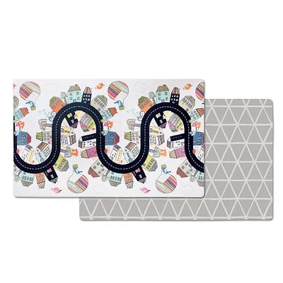 Tapis de Jeux Réversible Doubleplay - Village Vibrant/Esquisse Triangle