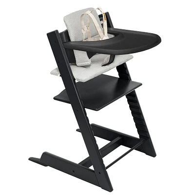 Tripp Trapp® High Chair V2 Black, Nordic Grey Cushion and Stokke® Tray