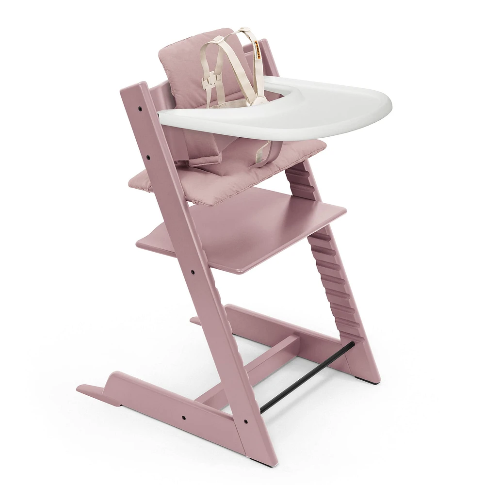 Chaise Haute Tripp Trapp v2 + Coussin avec Cabaret Stokke - Mauve Bruyère