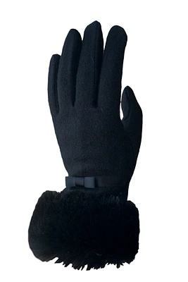 Wool Glove Faux Fur Cuff Black