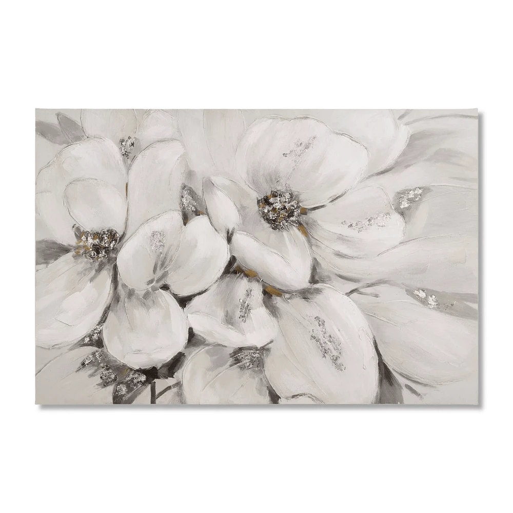White Blossom Printed Canvas with Gel-Embellishments