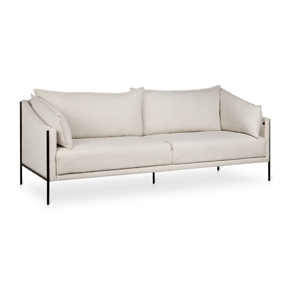Oatmeal Fabric Sofa with Black Metal Legs