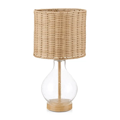 Bubble Glass and Rattan Shade Table Lamp