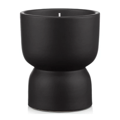 Candle in Black Ceramic Sculptural Holder