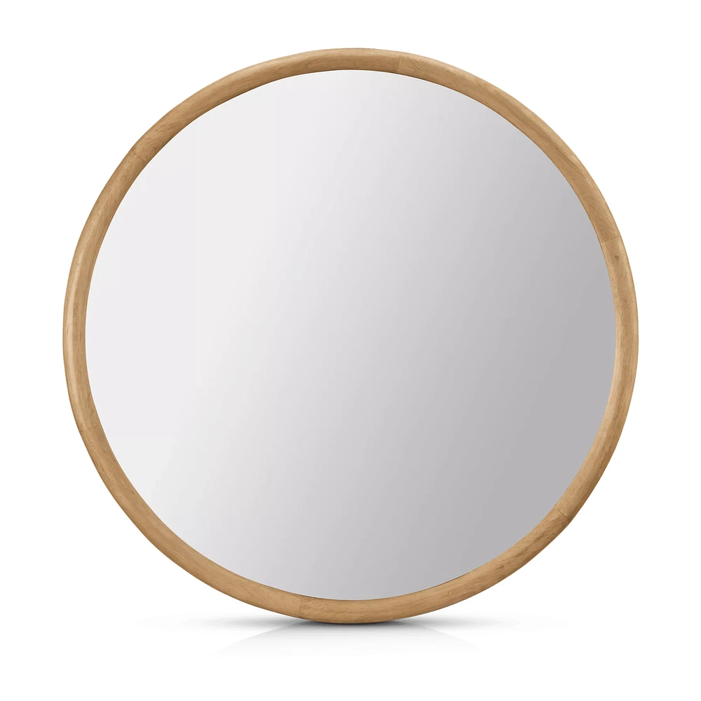 Round Wood-Framed Mirror