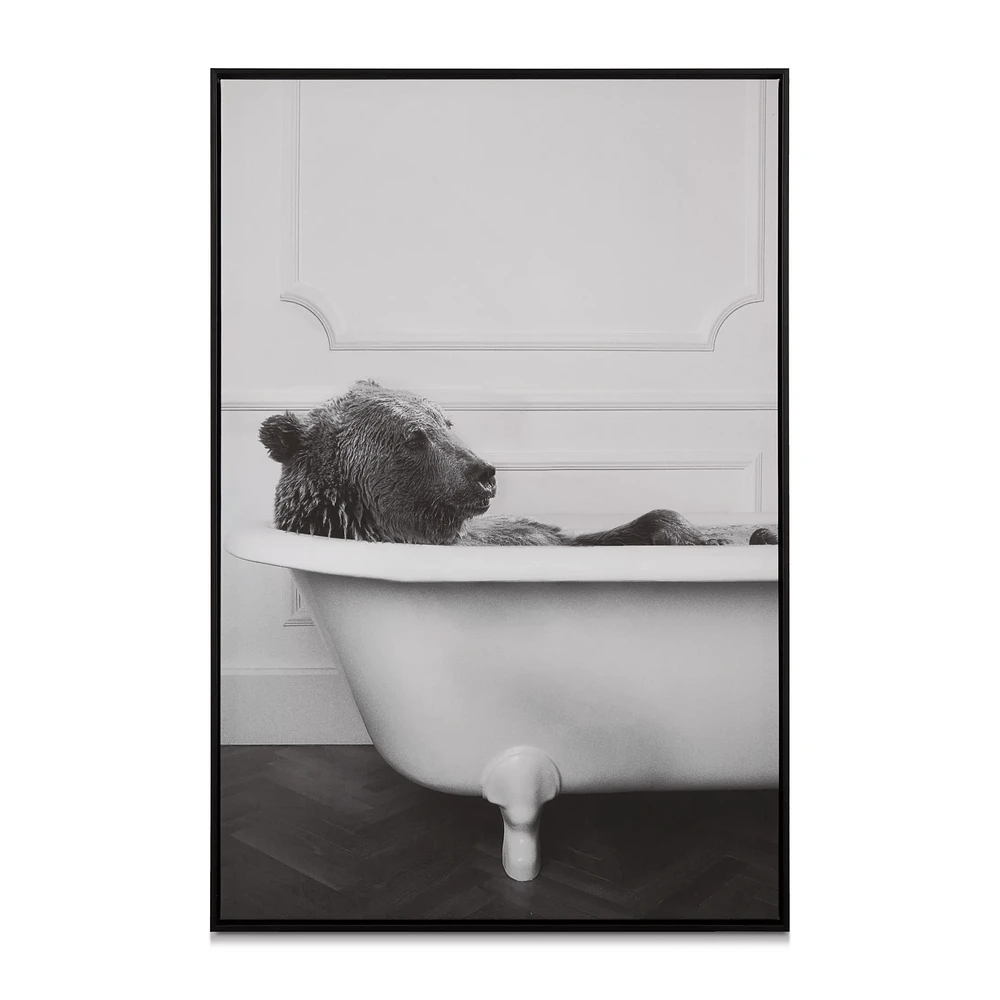 Bear in Bathtub Printed Framed Canvas