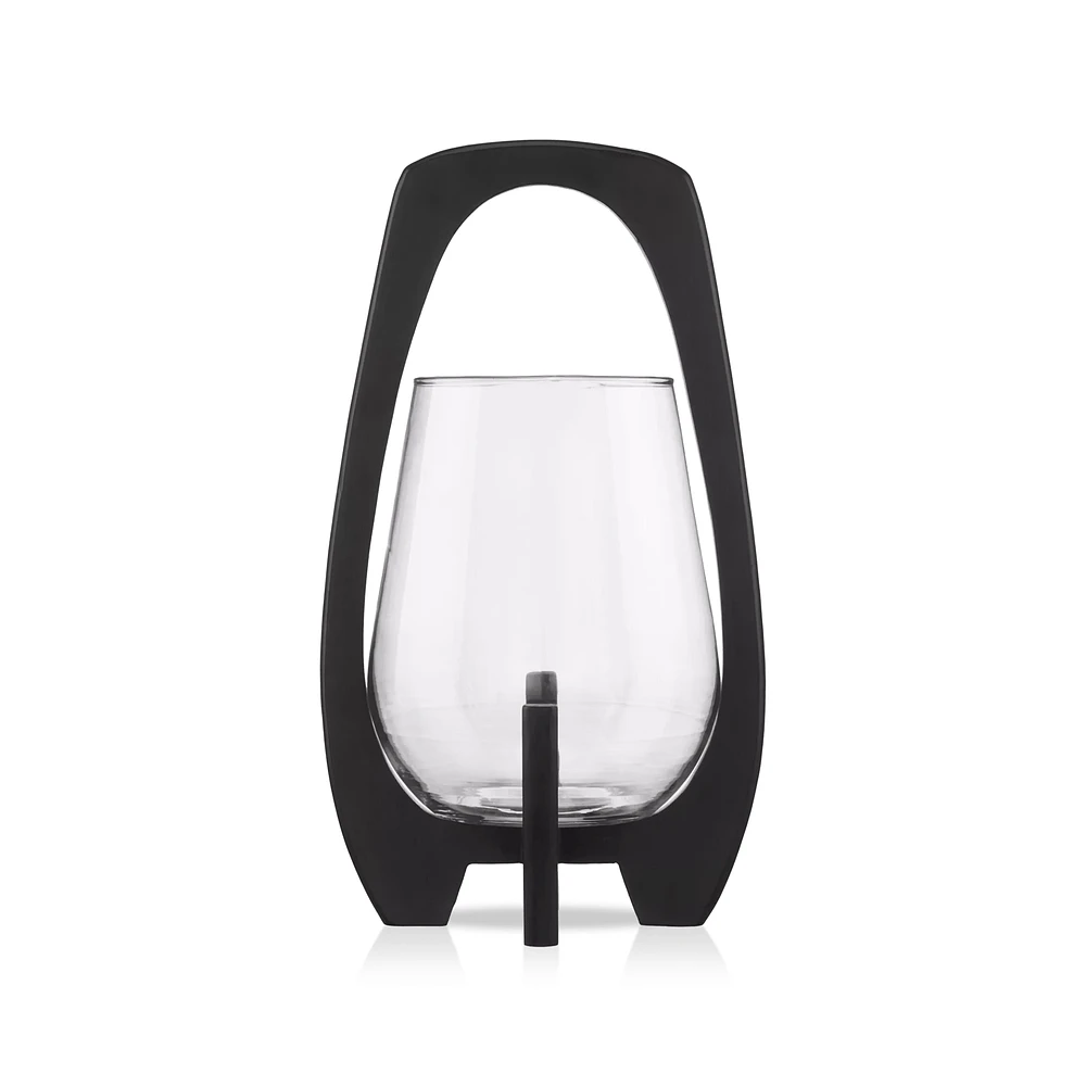 Glass Candle Holder with Wooden Base