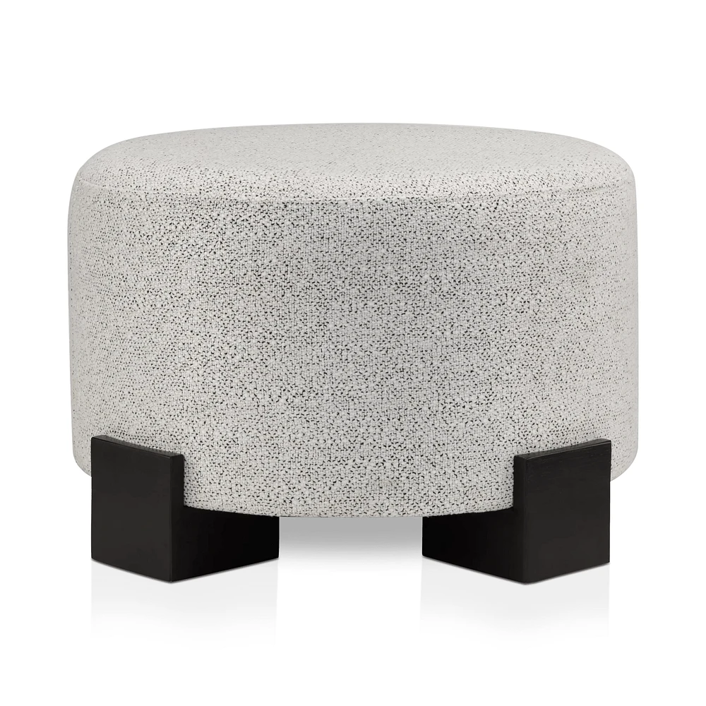 Round Fabric Ottoman on Wooden Legs
