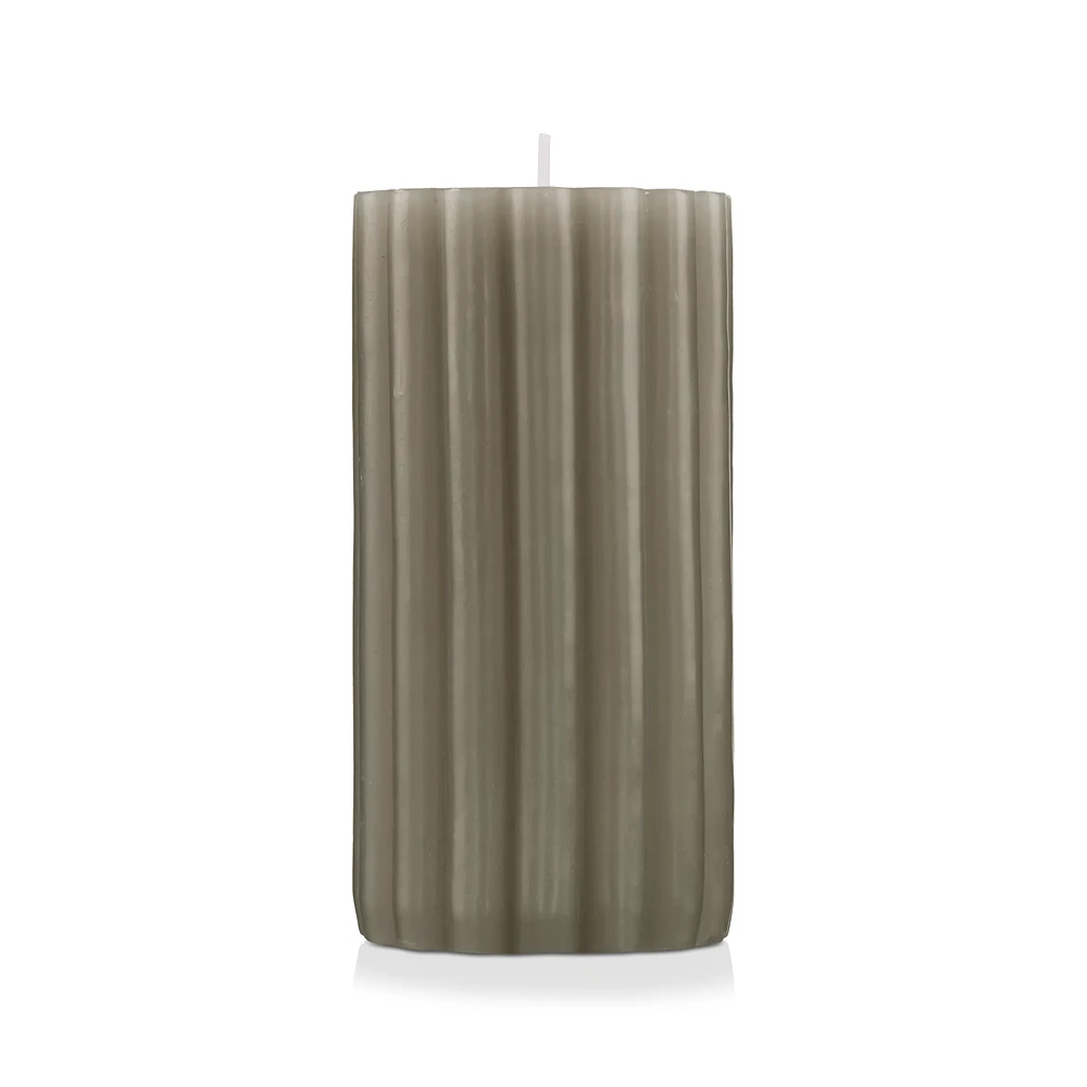 Green Ribbed Pillar Candle