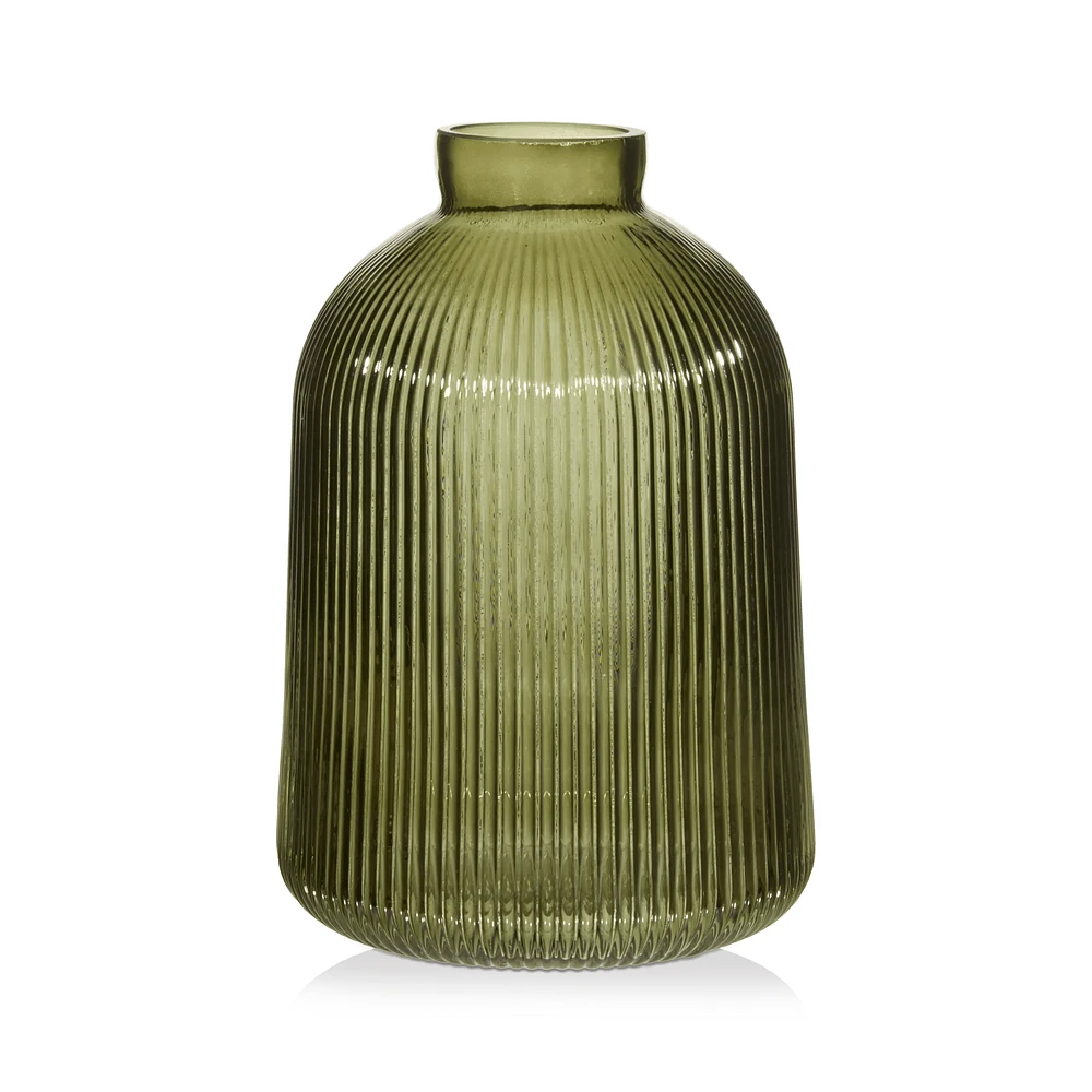 Green Ribbed Glass Table Vase