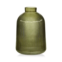 Green Ribbed Glass Table Vase