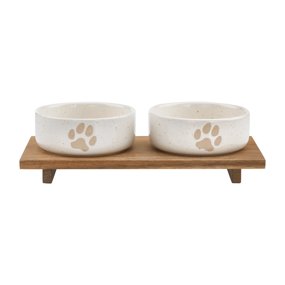 Set of 2 Pet Paw Ceramic Bowls