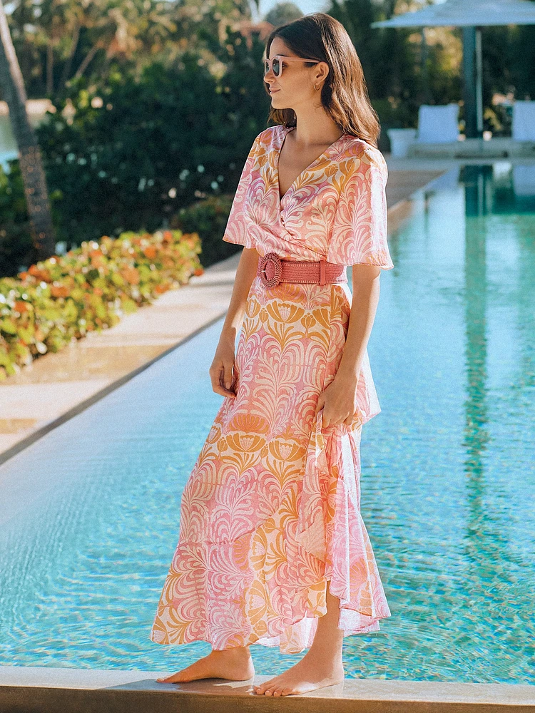 Audette Wrap Dress Mega Swaying Leaves
