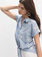 Embroidered Button-Down Blouse