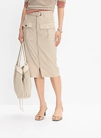 Zip Front Stretch Linen Skirt