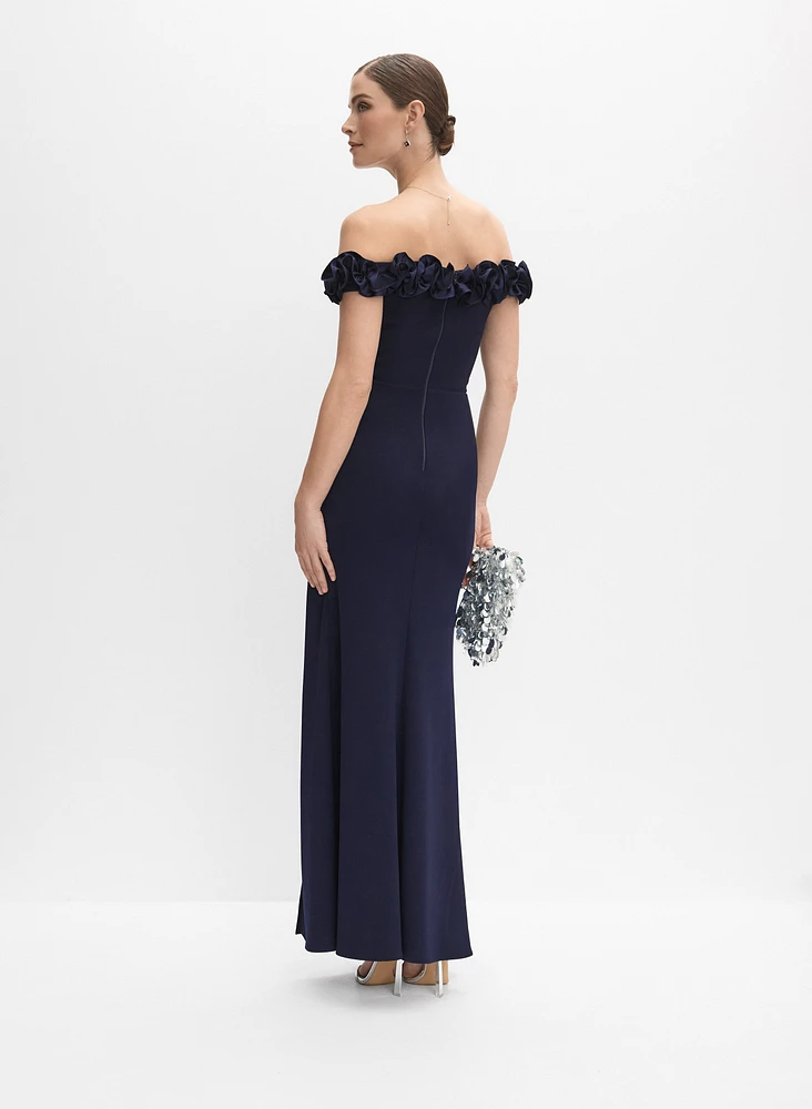 Satin Rosette Appliqué Dress