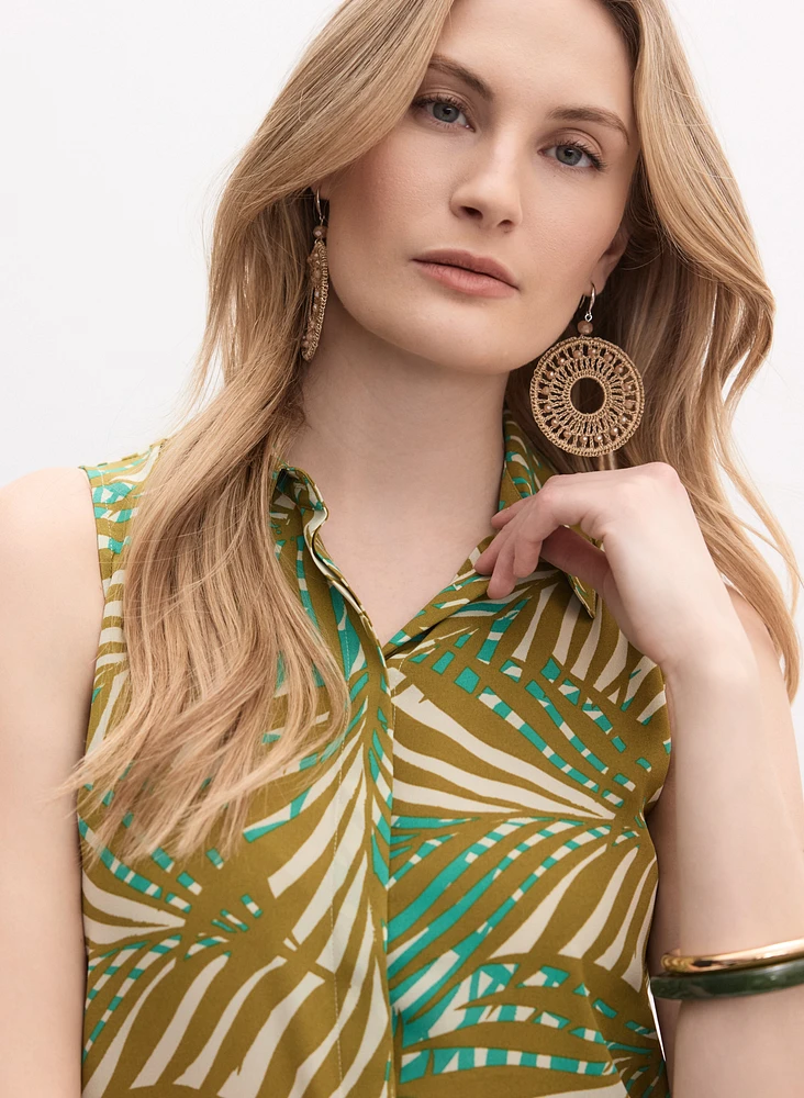 Palm Print Sleeveless Blouse