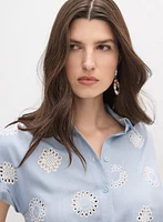 Embroidered Button-Down Blouse