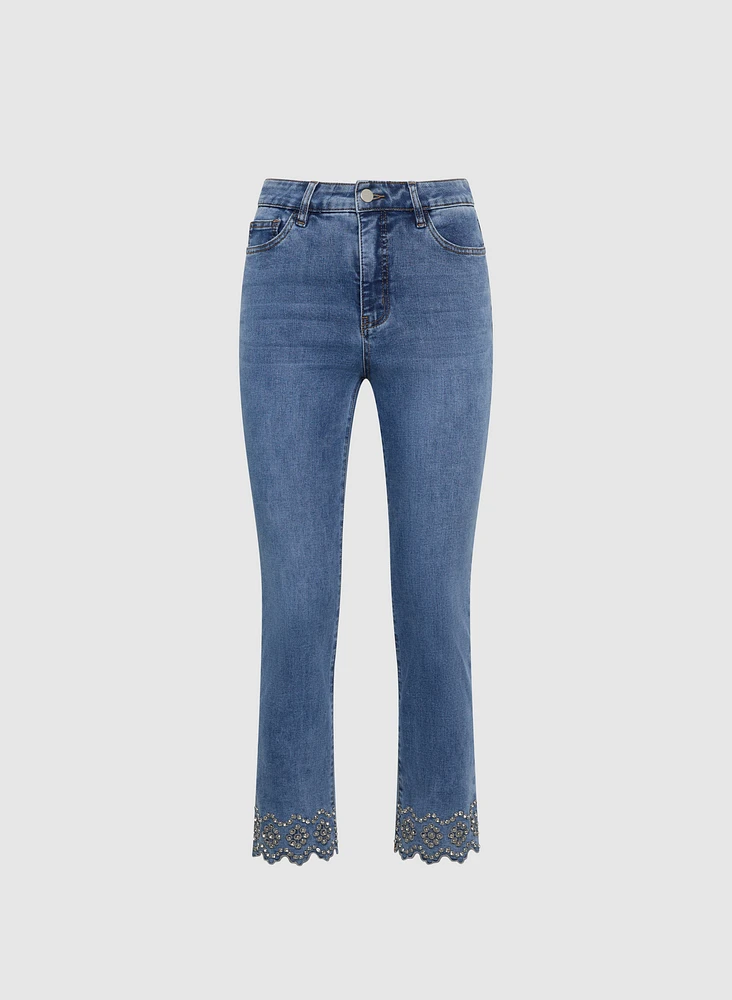 Embellished Hem Straight-Leg Jeans