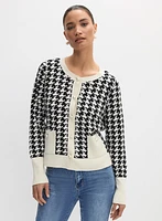 Contrast Houndstooth Print Cardigan