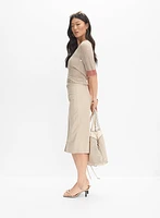 Zip Front Stretch Linen Skirt