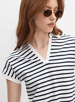 Striped Polo-Neck T-Shirt