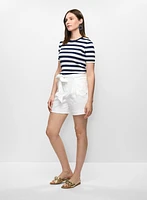 Pleated Tie-Waist Denim Shorts