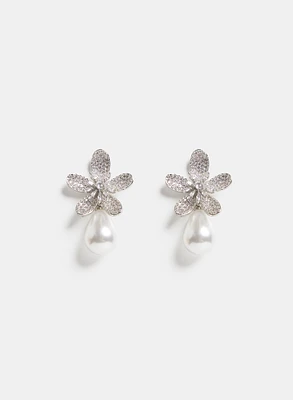 Floral Pearl Drop Earrings