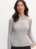 Embellished Sheer Panel Sweater
