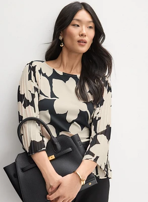Floral Pleat Sleeve Top